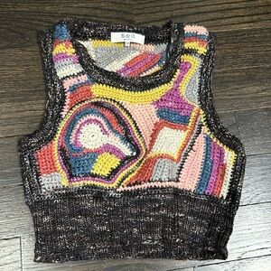 Knitted crochet cropped sweater vest